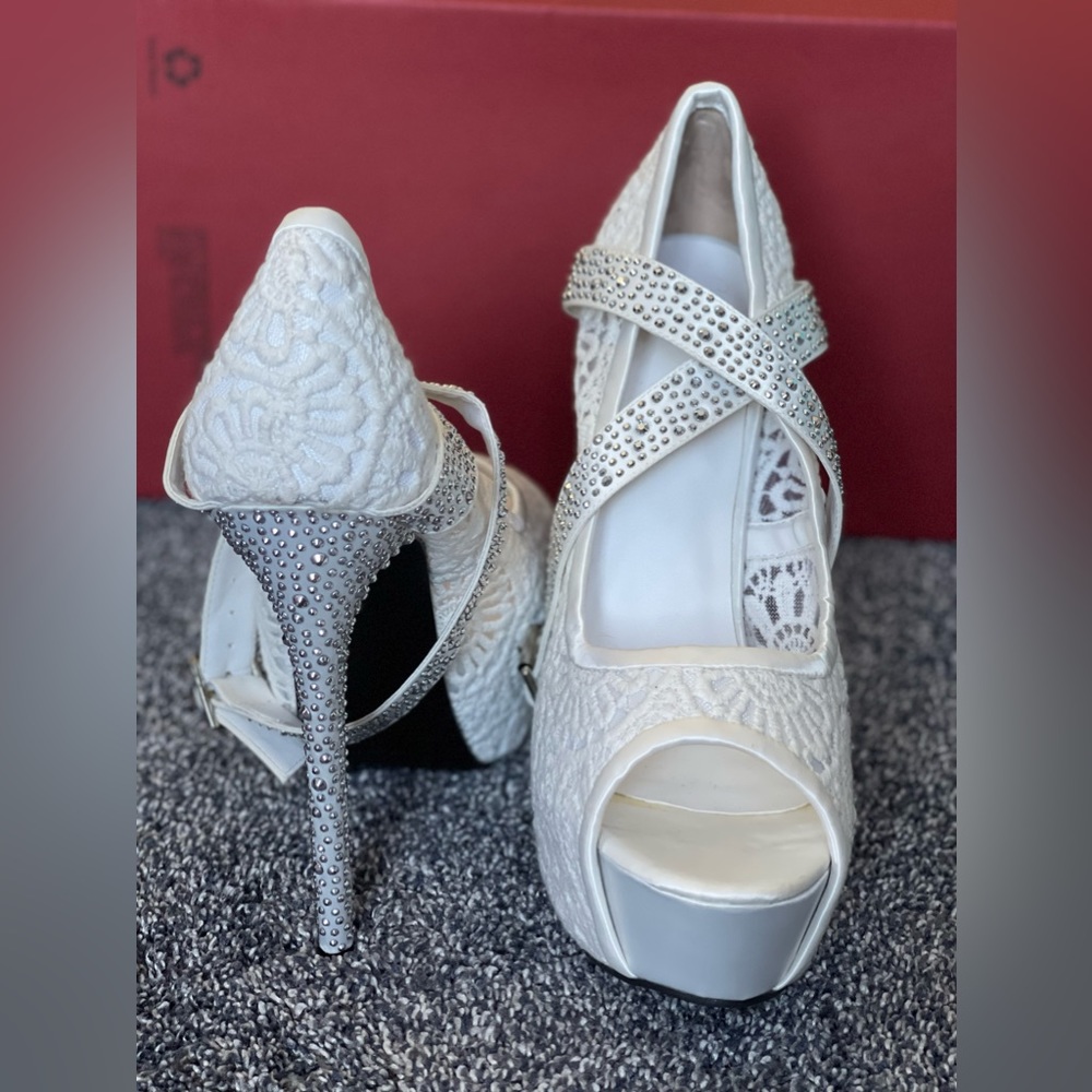 White rhinestone heels size 9.5 women